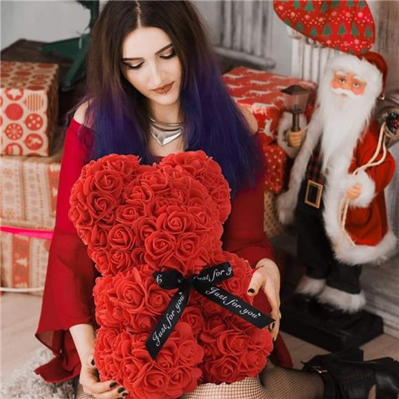 Valentines Day for Her - Rose Flower Bear w/Clear Clear Box 10 Inch (Red) - Picture 5 of 7